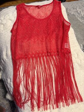 XL | Pink Crochet Fringe Tank Top